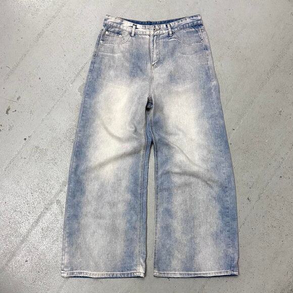 BLEACH WASH WIDE LEG BAGGY DENIM 34 WAIST